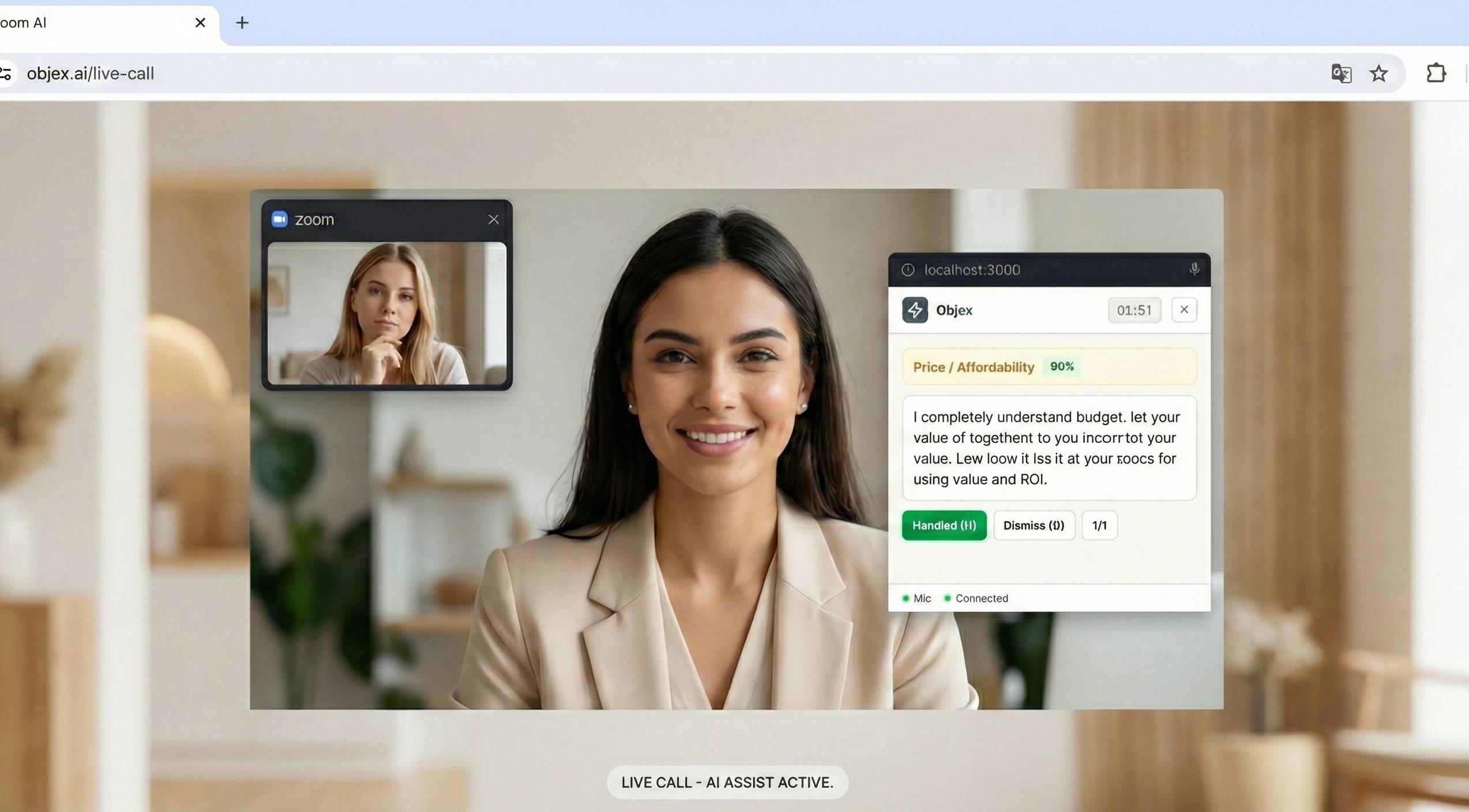 Live transcription with highlighted objections